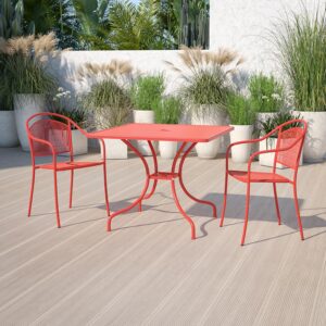 Brighten up your patio space with this beautiful red patio table. The rain flower printed top is very appealing. With the included umbrella hole