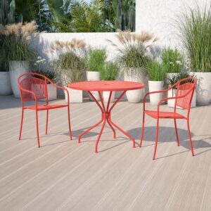 Brighten up your patio space with this beautiful red patio table. The rain flower printed top is very appealing. With the included umbrella hole