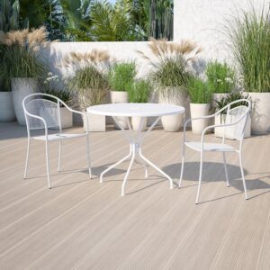 Brighten up your patio space with this beautiful white patio table. The rain flower printed top is very appealing. With the included umbrella hole