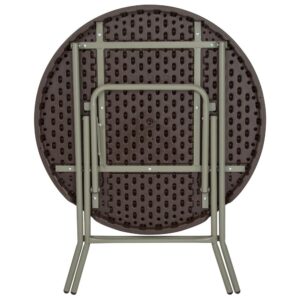 rattan-style folding table will add some pizzazz to your indoor or outdoor dining setting. This plastic folding table is a great option when you need a temporary dining surface or an everyday patio setup. The rattan weave top features a decorative straight-lined border