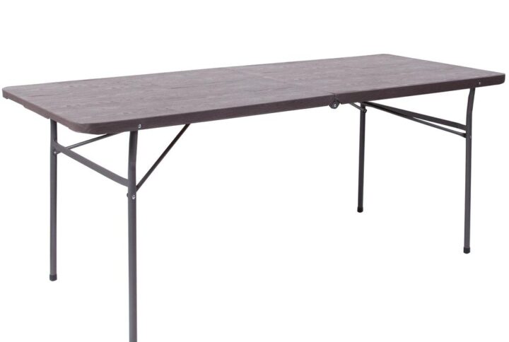 Take the stress out of hosting and say hello to the perfect solution for your seating crisis! This bi-fold plastic folding table is a great option when you need a temporary dining surface or an everyday workstation in your home or office. This versatile folding table can be dressed up or used as is with its dark colored top during holiday events
