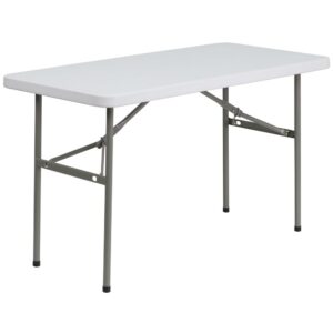 Ensure you have enough surface space for any function and take the stress out of hosting your next gathering. This rectangular folding table is 4 feet long and is beneficial in a multitude of settings that include banquet halls