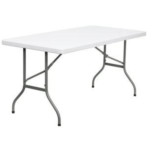 Ensure you have enough surface space for any function and take the stress out of hosting your next gathering. This rectangular folding table is 5 feet long and is beneficial in a multitude of settings that include banquet halls