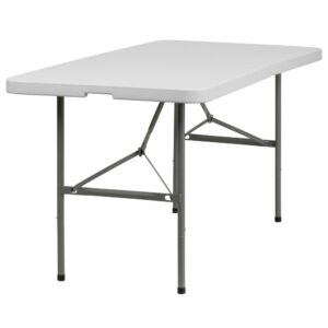 Ensure you have enough surface space for any function and take the stress out of hosting your next gathering. This rectangular bi-fold folding table is 5 feet long and is beneficial in a multitude of settings that include banquet halls