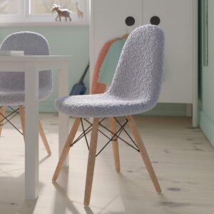Update the look of your child's bedroom or playroom and give them a cozy place to sit with this faux sherpa upholstered scoop style chair. Whether you're moving into a new home or just want to give your "big kid" upgraded seating
