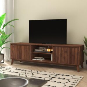 Refresh your decor and add much needed storage to your home with this mid-century modern TV stand that holds TV's over 65 inches and features a cord management port to keep your wires and cords in place. For an alternative design