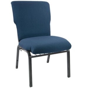 The Navy Discount Church Chair - 21 in. Wide with Silver Vein Frame provides a durable seating solution for your fellowship hall or convention center. This comfortably padded stack chair not only satisfies seating in Churches