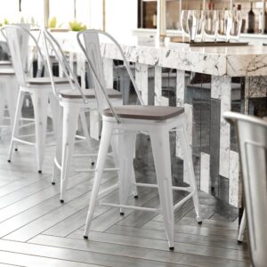 Refresh the seating in your indoor or outdoor entertaining spaces with this colorful metal counter stool with an all-weather poly resin seat. Whether setting up a cozy space in your kitchen to enjoy a light breakfast or appointing your restaurant or bistro