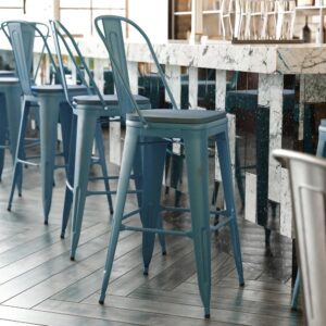 Refresh the seating in your indoor or outdoor entertaining spaces with this colorful metal bar stool with an all-weather poly resin seat. Whether setting up a cozy space in your kitchen to enjoy a light breakfast or appointing your restaurant or bistro