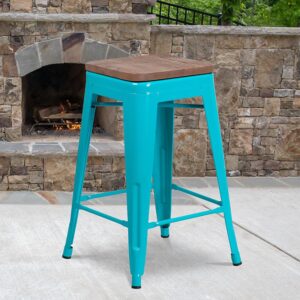 Save on space with this Backless Metal Counter Stool with wood seat. The clean lines and simple design of this square