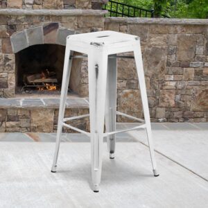Deck out any area in your residence or commercial establishment with this multi-functional metal bar stool. Backless stools are excellent space-savers that fit effortlessly in kitchens