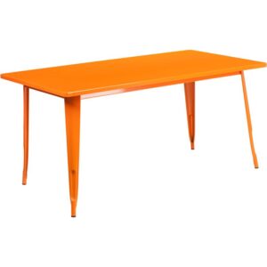 indoor-outdoor metal cafe-style table will add a pop of color and a touch of industrial chic to your business or your dining room at home. Measuring 31.5 inches wide by 63 inches long