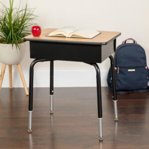 dedicated workspace for home schooling and homework or a place for the little ones to play school then the Student Desk with Metal Book Box is just the ticket. The high pressure laminate top is .625 inches thick with a black lacquer edge treatment for safety. Under the desktop is a spacious