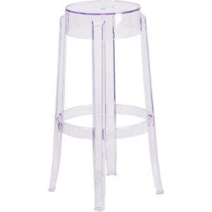 this versatile backless bar height clear stool is just right for the job. The transparent crystal finish will lighten up any room and provide sophistication to your space. Outfit your modern indoor or outdoor dining area with this transparent polycarbonate stackable stool with a drain hole seat. The raised