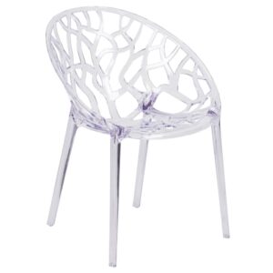 Make a beautiful and artistic statement with this transparent accent chair. With its intricate cut-out design and modern shape