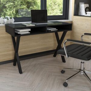 Create a comfortable and stylish place to spend your working or creative hours with this computer desk featuring 2 open storage compartments. Whether you're working from home