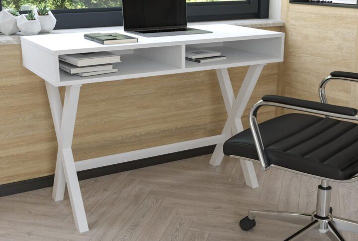 Create a comfortable and stylish place to spend your working or creative hours with this computer desk featuring 2 open storage compartments. Whether you're working from home