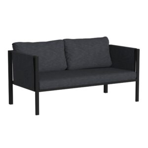 Entertain friends and family on the deck or patio and meet outdoors with clients in upmarket style when you purchase this stylish loveseat. Boasting a black metal frame with included charcoal back and seat cushions as well as storage pockets