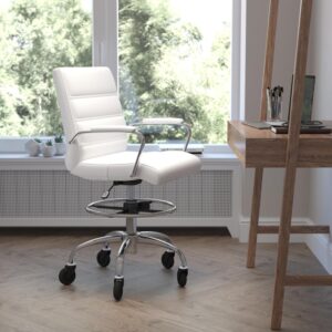 Working at higher than average surfaces is a breeze with this height adjustable drafting chair with updated roller style wheels. Covered in soft and durable LeatherSoft upholstery with ribbed stitching