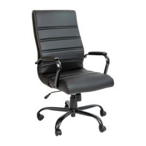 this high-back LeatherSoft office chair is the perfect seating solution for your workspace. Crafted from black LeatherSoft material with black arms and a black base