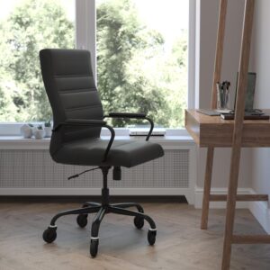 Comfort and style abound in this high-back LeatherSoft office chair with a complementary black frame and updated ball-bearing roller style wheels making it the perfect seating solution for your workspace. Crafted from premium materials