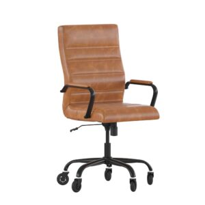 Comfort and style abound in this high-back LeatherSoft office chair with a contrasting black frame and updated ball-bearing roller style wheels making it the perfect seating solution for your workspace. Crafted from premium materials