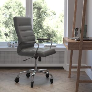 Comfort and style abound in this high-back LeatherSoft office chair with a contrasting chrome frame and updated ball-bearing roller style wheels making it the perfect seating solution for your workspace. Crafted from premium materials