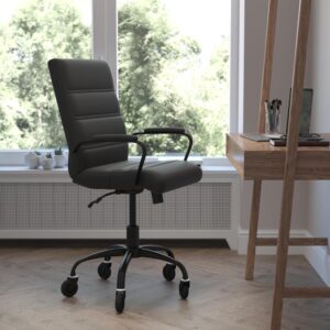 Comfort and style abound in this mid-back LeatherSoft office chair with a complementary black frame and updated ball-bearing roller style wheels making it the perfect seating solution for your workspace. Crafted from premium materials