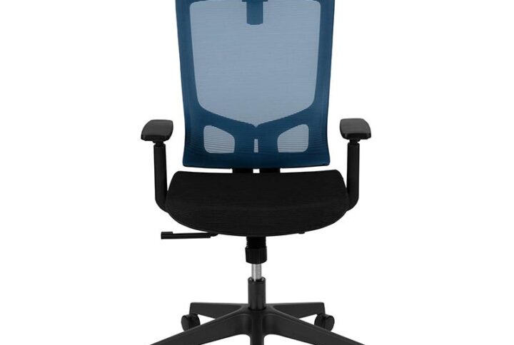 Improve your work productivity with a high back two-tone mesh office chair offering comfort and character to your office space. A fully transparent mesh office chair circulates air to both your back and underside. The ventilated mesh material provides adequate airflow that you never knew you desired until you've sat in a mesh chair. Falling articles are reduced with a coat hanger hook for convenient retrieval. Don't let work stress you out or be uncomfortable while doing so when you have an ergonomic office chair on your side. The ratchet height adjustable headrest also includes a full pivot range of motion to customize to your desired positioning. What makes this office chair unique and ergonomic is the synchro-tilt where the back and seat recline at a 2-to-1 ratio respectively
