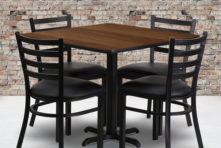 Don't have time to search through hundreds or thousands of table and seating options? This complete Banquet Table and Chair set saves you time to focus on your growing business. This set includes an elegant Walnut Laminate Table Top