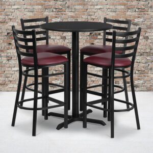Don't have time to search through hundreds or thousands of table and seating options? This complete Bar Height Table and Stool set saves you time to focus on your growing business. This set includes an elegant Walnut Laminate Table Top