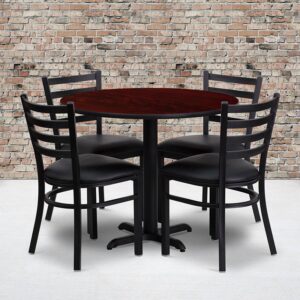 Don't have time to search through hundreds or thousands of table and seating options? This complete Banquet Table and Chair set saves you time to focus on your growing business. This set includes an elegant Mahogany Laminate Table Top