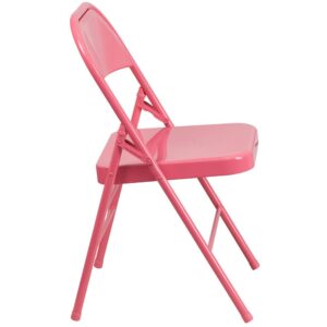 school or business to brighten up the area. This metal folding chair is a colorful option for everyday use or when you need extra seating in a residential or commercial location. It features a premium 18 gauge