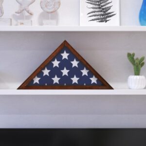 Preserve the integrity of your loved ones memorial flag with this solid wood display case. The thick glass front will display the field of stars representing the country they served and will prevent dust or debris from reaching the flag. This shadowbox may be sat on any flat surface or hung on the wall depending on your needs. Hanging hardware and flag folding instructions are included.