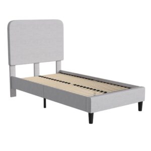 True classics never go out of style and the timeless elegance of this fabric upholstered platform bed will still be in demand years from now. This twin size platform bed is ideal for guest rooms