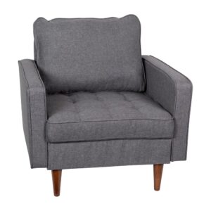 ideal for small spaces. Upholstered in faux linen fabric and boasting buttonless tufting on the seat cushion