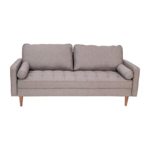 ideal for small spaces. Upholstered in faux linen fabric and boasting buttonless tufting on the seat cushion