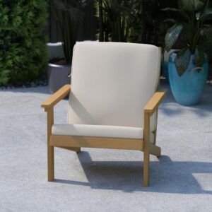 Give a fresh new take to any indoor or outdoor space with this modern Adirondack style deep seat club chair with cushions. The streamlined back and arms give this patio chair a sleek profile that will complement any décor while the foam filled cushions keep you comfy and cozy. Constructed of weather-resistant polystyrene
