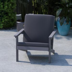Give a fresh new take to any indoor or outdoor space with this modern Adirondack style deep seat club chair with cushions. The streamlined back and arms give this patio chair a sleek profile that will complement any décor while the foam filled cushions keep you comfy and cozy. Constructed of weather-resistant polystyrene