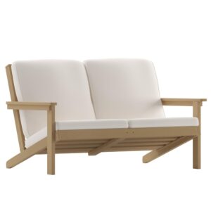 this wood-like substance was designed to hold up in many environments and is strong enough to accommodate users up to 300 pounds per seat. Stainless steel hardware securely fastens this sofa  together and is rust-resistant for long-lasting performance. This adirondack style loveseat won't rot