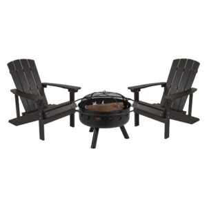 Take a break from the pressures of everyday life and find the perfect relaxation spot with this set of 2 colorful slate gray adirondack lounging chairs and star and moon fire pit bundled set. This lounger has a wide back