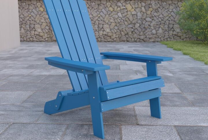 Take relaxation anywhere you want to be with this folding all-weather adirondack chair. The classic design of this blue adirondack chair has stood the test of time and will make a lovely addition to any space. Whether your favorite spot is the beach