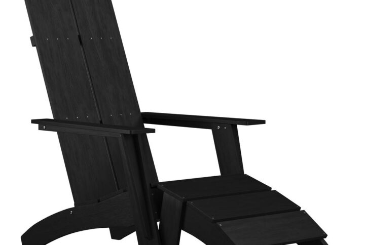 Go for a different look while retaining the comfort of a proven classic with this modern dual slat back Adirondack chair with matching ottoman. The streamlined silhouette and wide slats give this outdoor patio set a sleek profile that will complement any décor. A perfect addition to your patio