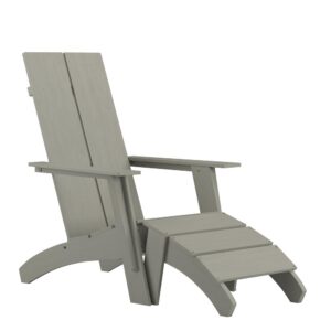 Go for a different look while retaining the comfort of a proven classic with this modern dual slat back Adirondack chair with matching ottoman. The streamlined silhouette and wide slats give this outdoor patio set a sleek profile that will complement any décor. A perfect addition to your patio