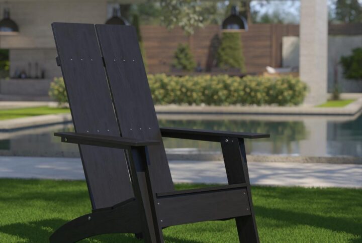 Furnish your lounge space with a fresh new take on a timeless classic with this modern adirondack chair. The streamlined back and arms give this patio chair a sleek profile that will complement any décor. The dual slat back boasts an unusual silhouette of clean