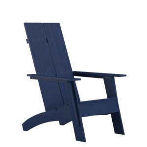 Furnish your lounge space with a fresh new take on a timeless classic with this modern style Adirondack style chair. The streamlined back and arms give this patio chair a sleek profile that will complement any décor. The dual slat back boasts an unusual silhouette of clean