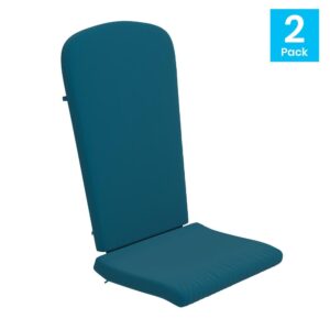Your Adirondack chairs will be even more comfortable when you add this set of 2 padded high back cushions. These comfy 2 inch thick foam filled polyester cushions are covered with a water-resistant olefin finish for indoor/outdoor use. An elastic back strap securely fastens these cushions to your patio chairs to ensure they stay in place when you stand or sit. Use a damp cloth to wipe clean or remove the zippered covers to hand wash and air dry for a deeper clean to ensure your cushions look great all season long.