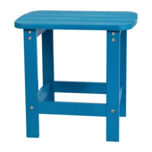 the side accent table. The classic look of this poly resin side table mimics the lattice design of your Adirondack chairs but will also blend seamlessly with other patio furniture. Designed for indoor or outdoor use