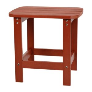 the side accent table. The classic look of this poly resin side table mimics the lattice design of your Adirondack chairs but will also blend seamlessly with other patio furniture. Designed for indoor or outdoor use