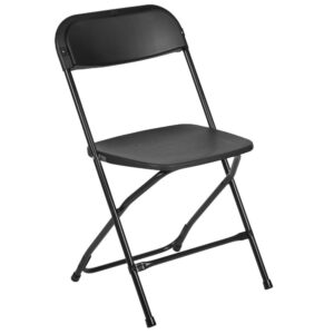 Celebrate the holidays and social gatherings without writing "bring your own chair" on the invite. The 650 lb. Capacity Premium Black Plastic Folding Chair is a convenient option for weddings